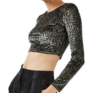 Topshop Leopard Velvet Crop Top